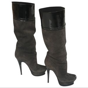 YSL BLACK SUEDE KNEE HIGH BOOTS